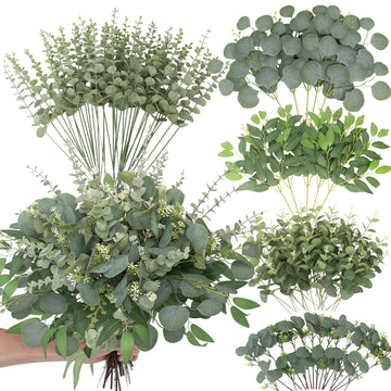 240 Pcs Artificial Mixed Eucalyptus Stems Bulk, Green