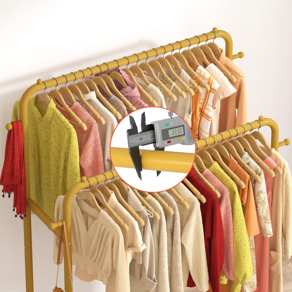Double Rods Garment Rack with Wheels, Clothing Rack for Hanging Clothes, 4 Hooks, Multi-functional Bedroom Clothes