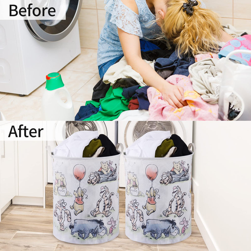 Bear Storage Basket, Nursery Large Hamper Canvas Laundry Basket Foldable With Waterproof Pe Coating, For Kids Boys And
