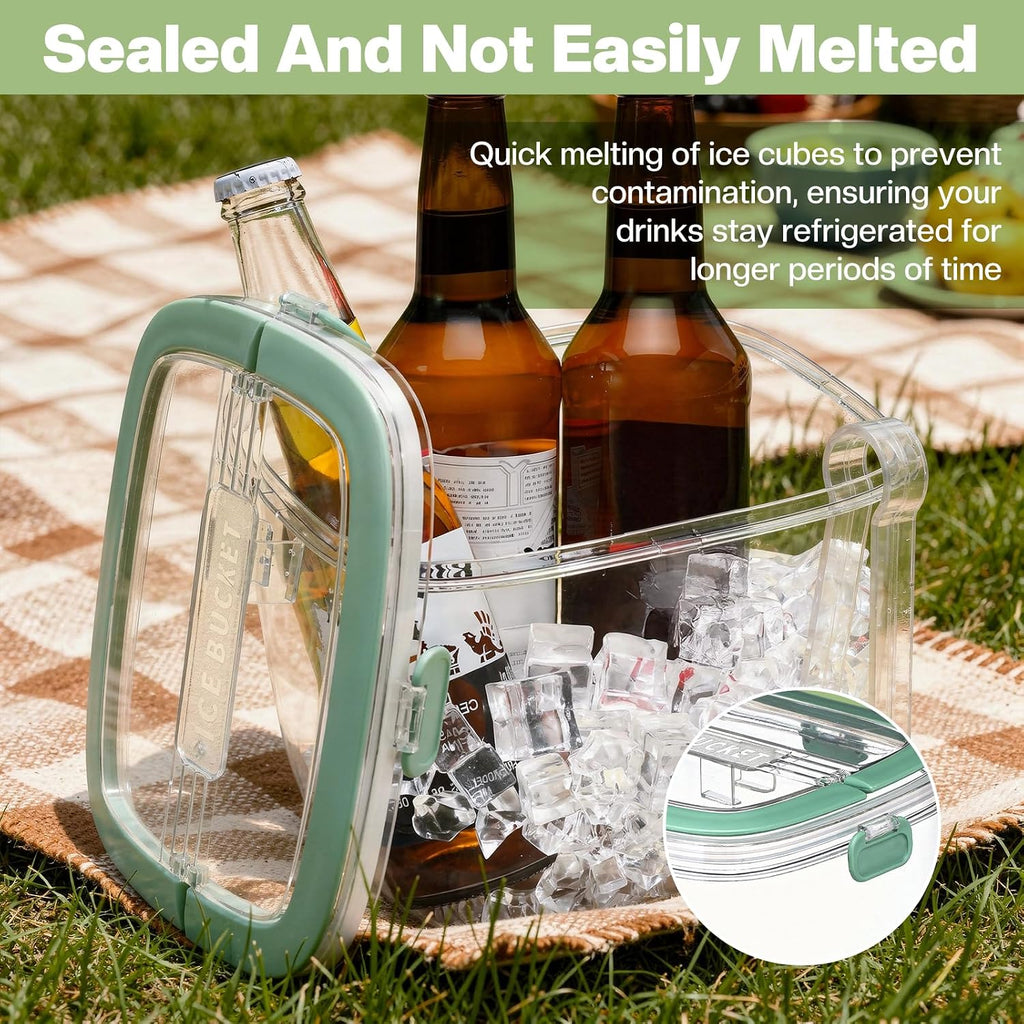 5L Ice Cube Storage Bin with Lid and Tong, Clear Ice Bucket for Freezer Portable Plastic Refrigerator Containers Wine