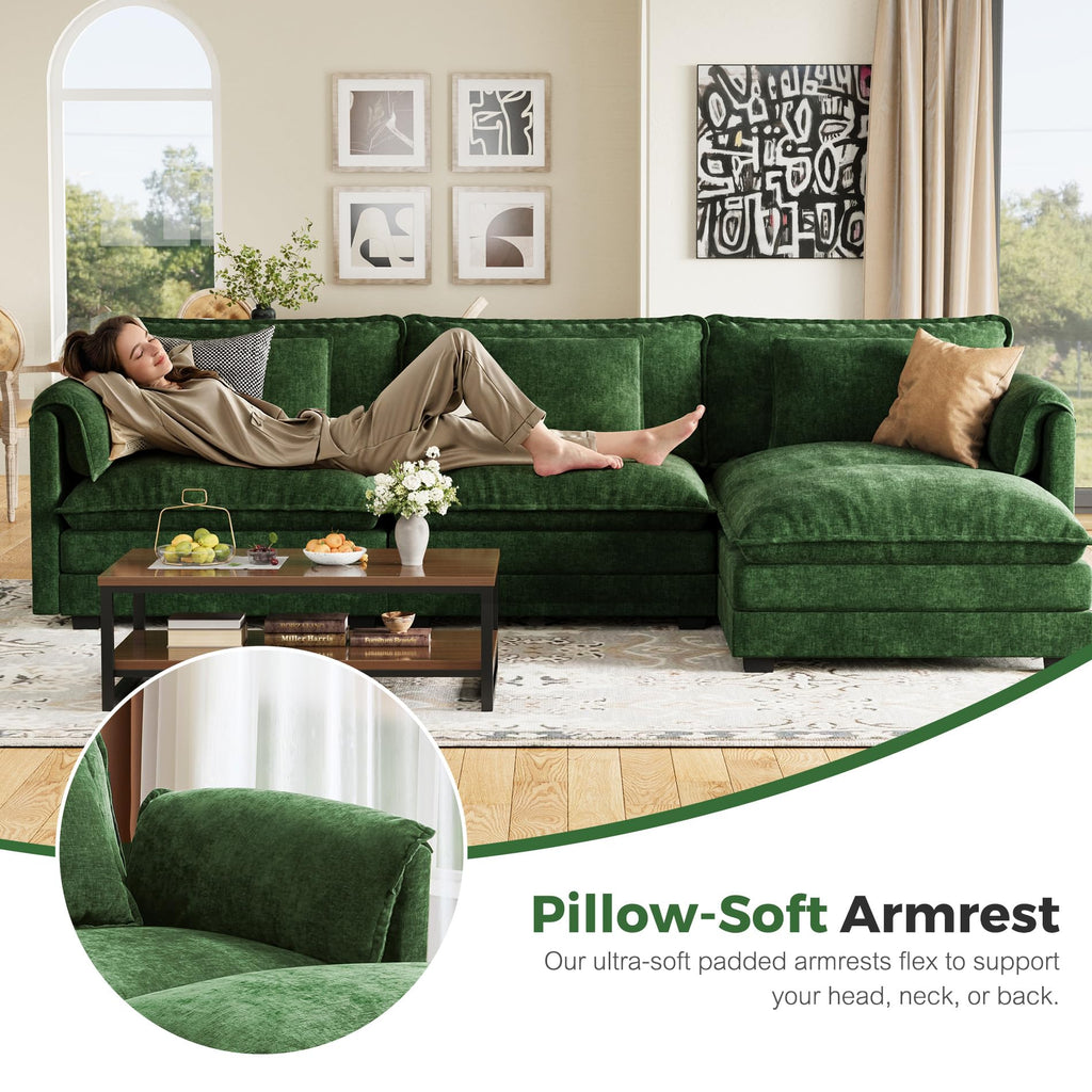 150" Oversized Green Sectional Cloud Couch, Modular Couches, Large 8-Seat Deep Seat Sofa Sleeper Bed, Modern Sofa