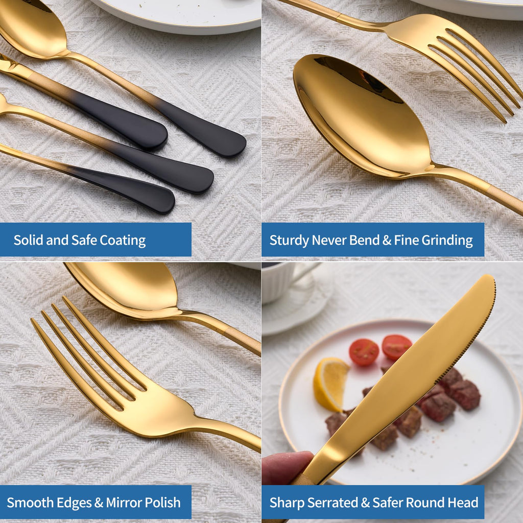Black Gold Silverware Set, 18/0 Stainless Steel Colorful Handle Flatware Set,Service for 4,Modern Cutlery