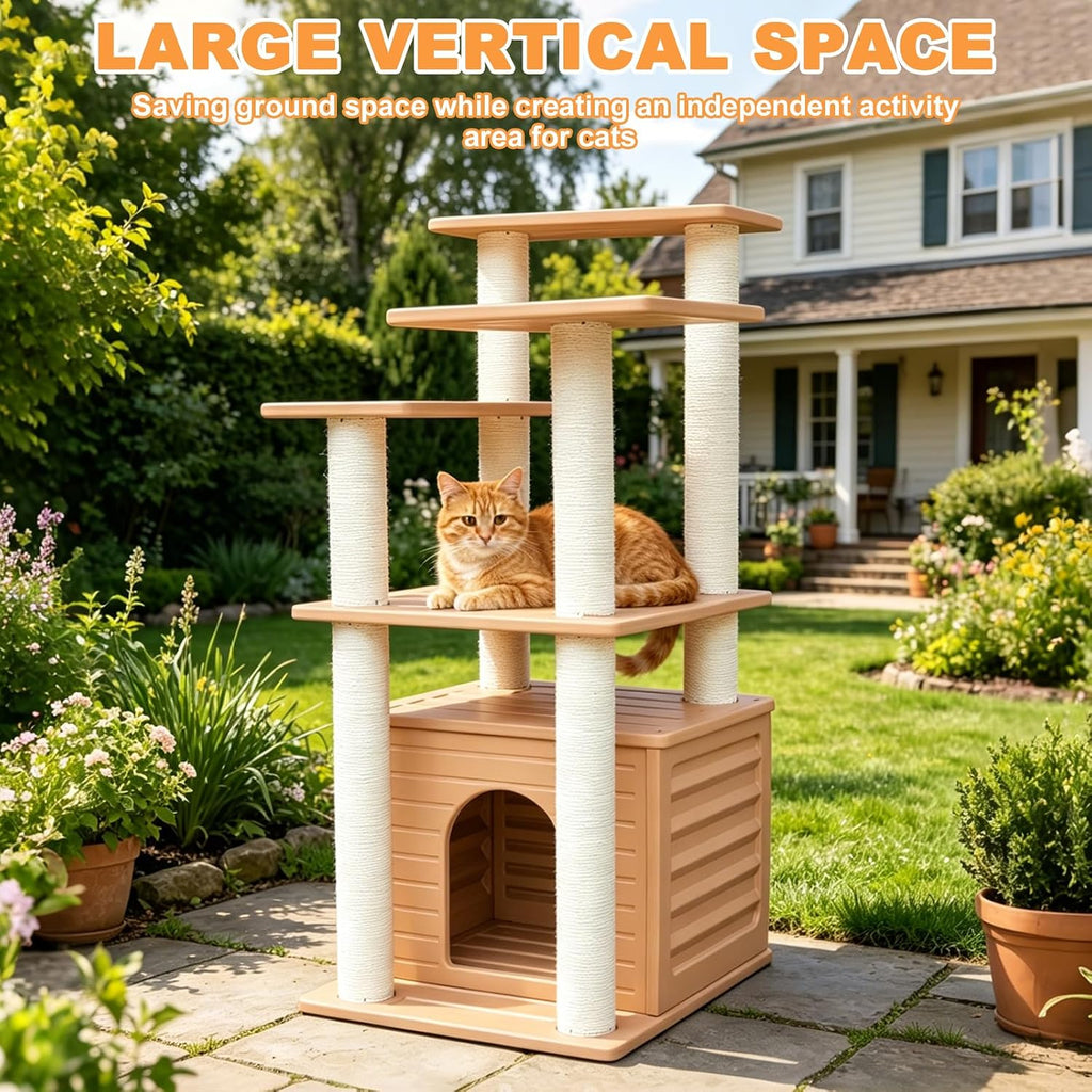 46" Indoor&Outdoor Cat Tower, Weatherproof Cat Condo with Scratching Posts
