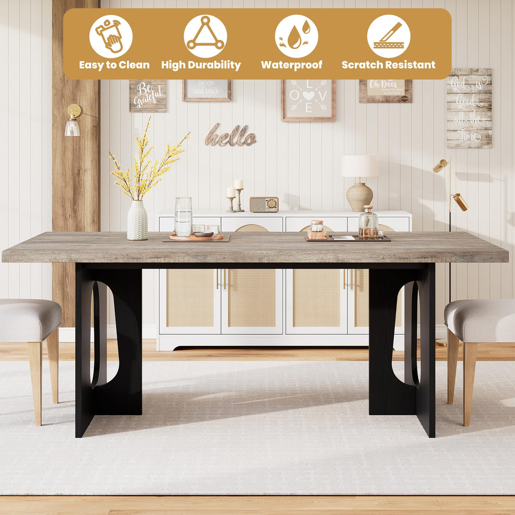 71" Modern Long Dining Table for 6-10 People, Grey & Black