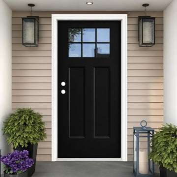 36'' x 80'' Fiberglass Front Entry Door, 6-9/16in Jamb Black Craftsman Exterior Door, Right Hand Inswing Woodgrain