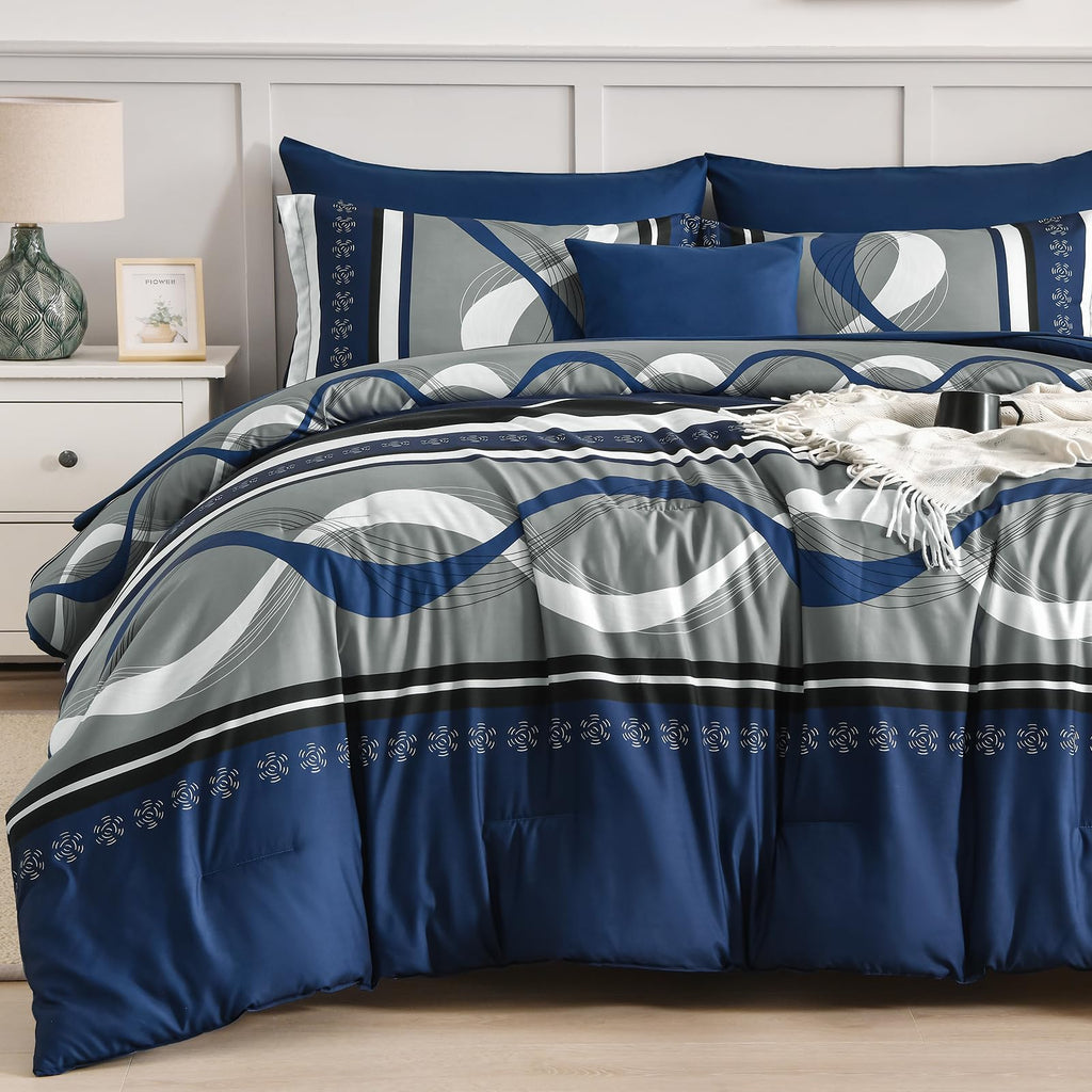 Comforter Set, Navy Blue Boho Bed in a Bag