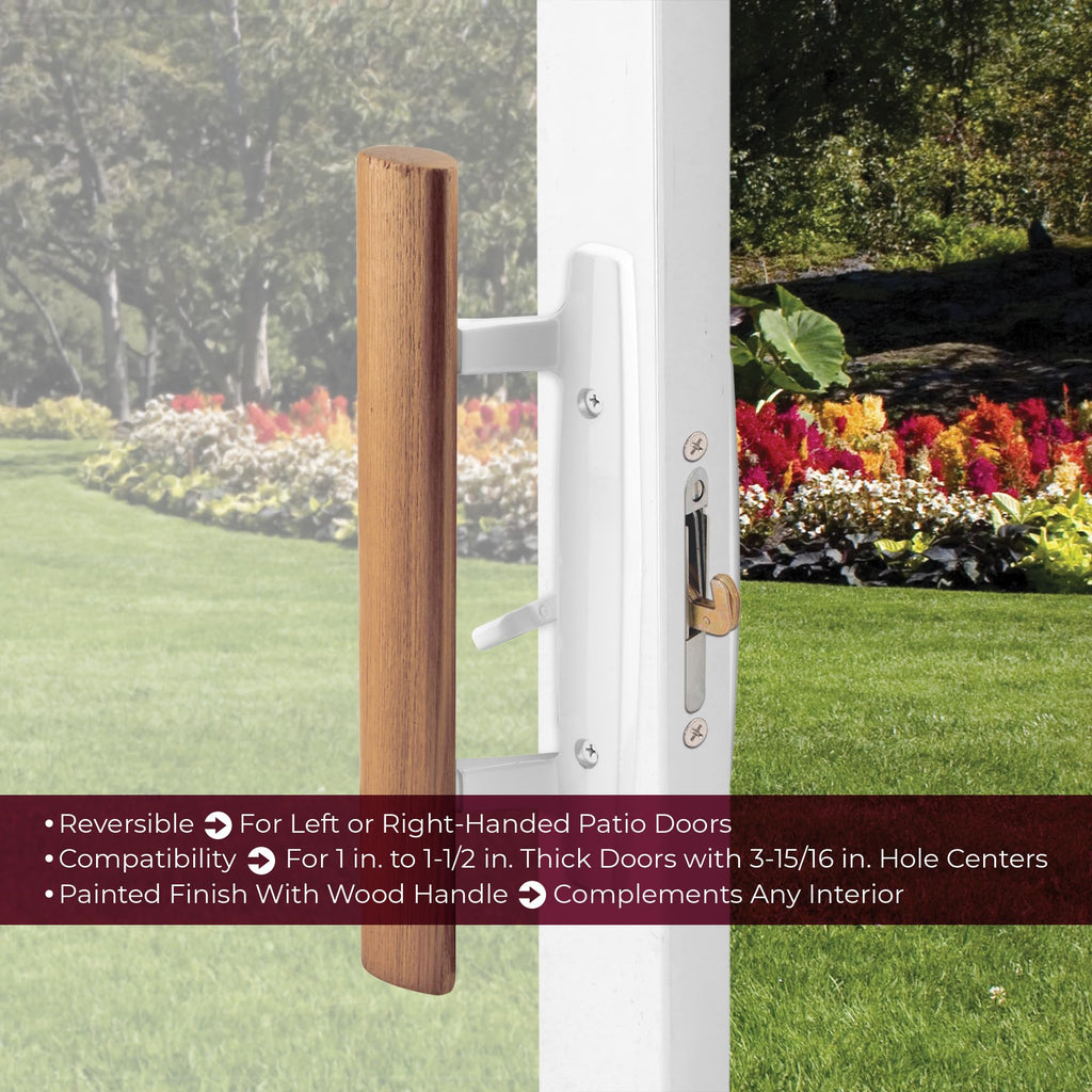 Sliding Glass Door Handle Set, White, 3-15/16 in. Hole Spacing