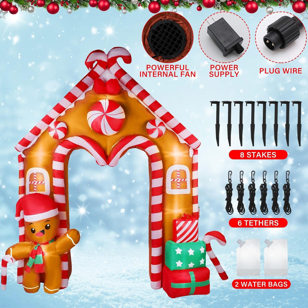 10 ft Christmas Inflatable Gingerbread House Archway with LED Lights