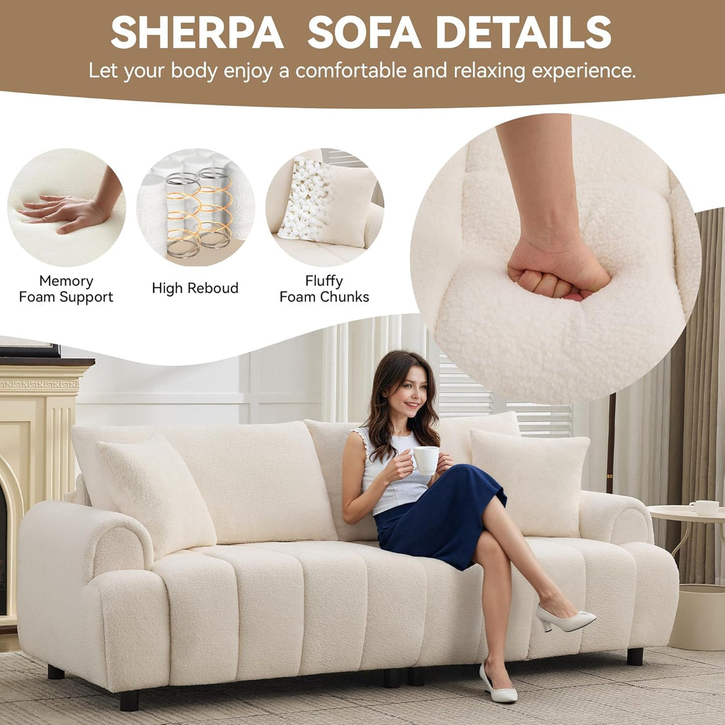 88 "Modern Boucle Sofa Couch, Oversized Comfy 3 Seater Sherpa Curved Sofas Deep Seat