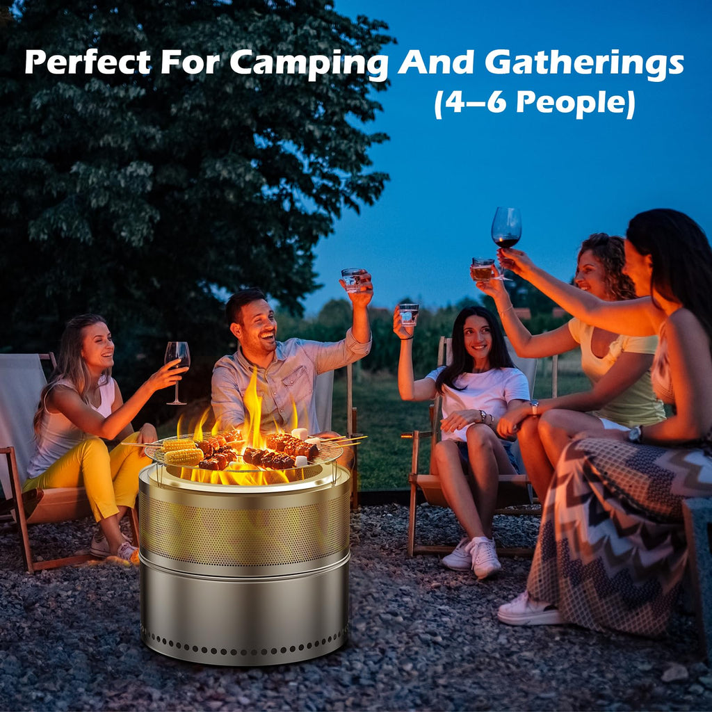 Smokeless Fire Pit 20 Inch, Portable Stainless Steel Firepit Outdoor