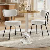 Boucle Dining Chairs Set of 2, Upholstered Kitchen Dining Room Chairs with Curved Backrest and Steel Frame
