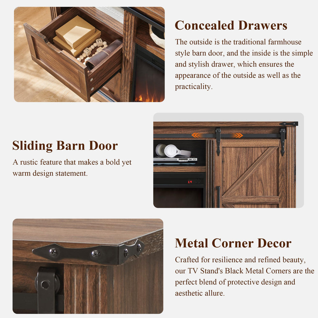 Farmhouse for 80 Inch TV, 32" Tall Entertainment Center w/Drawer & Sliding Barn Door, 70 Inch Highboy Media Console