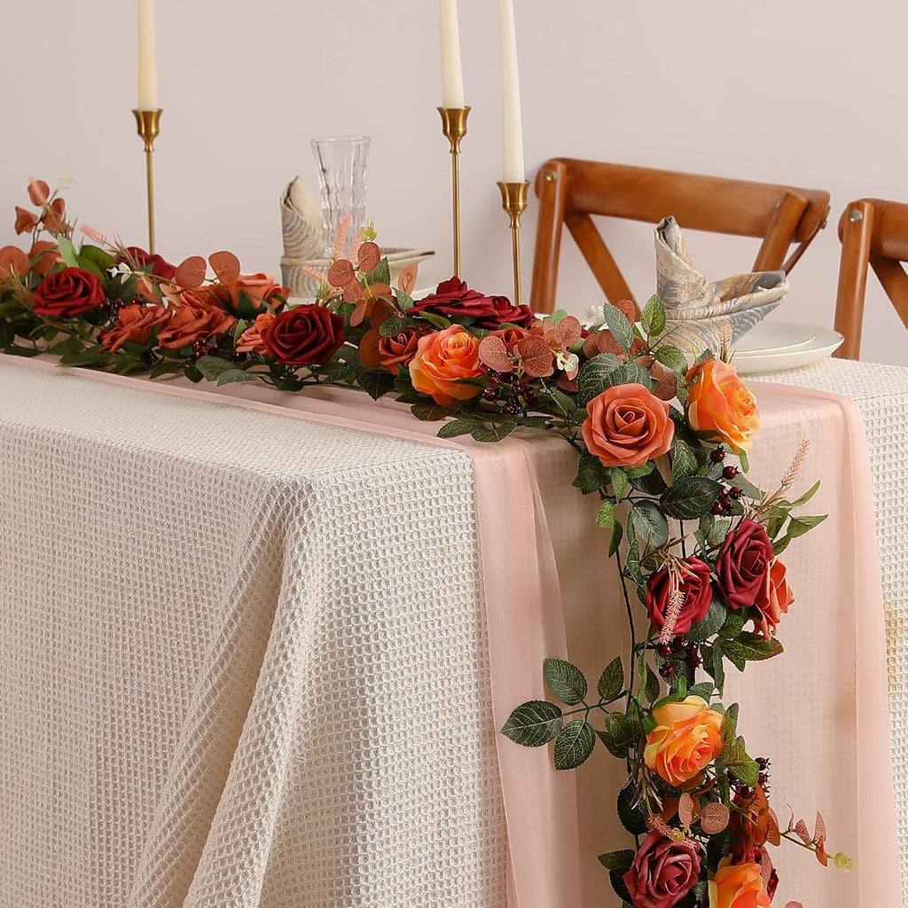 5FT Terracotta Artificial Flower Garland Fall Floral Garland Burnt Orange Arch Rose Vine for Wedding Ceremony Party - Set of 5