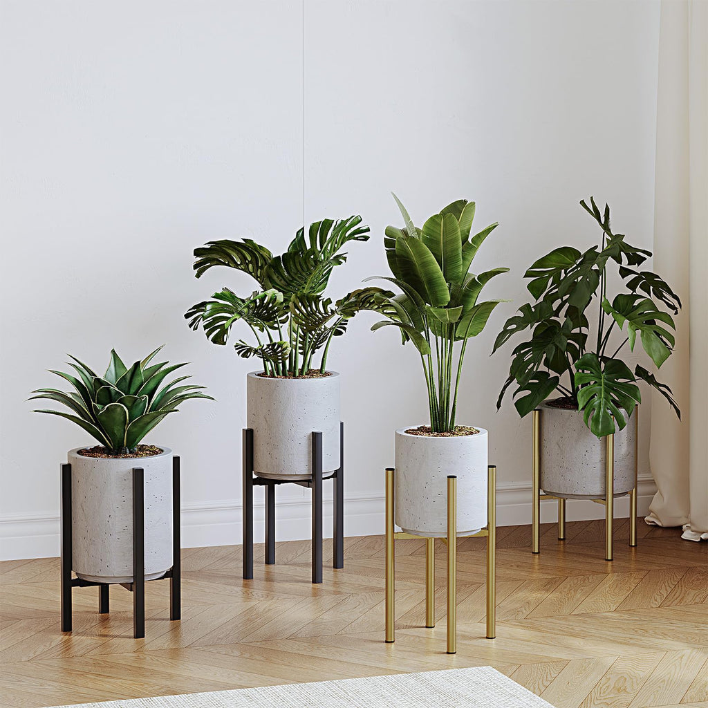 Adjustable Metal Plant Stand Indoor, Fits 8-14 Inch Pots, Mid Century Modern Gold Planter Holder, 2 Heights, Heavy