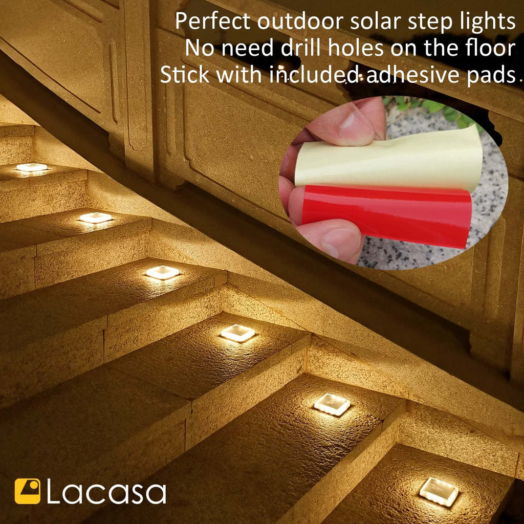 Solar Step Lights, 4-Pack 50LM 3000K Warm White LED Solar Deck Lights, Outdoor Solar Powered Step Lights, IP68