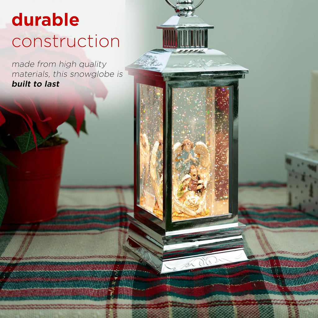 Angel Nativity Snowglobe with LED Light and Music