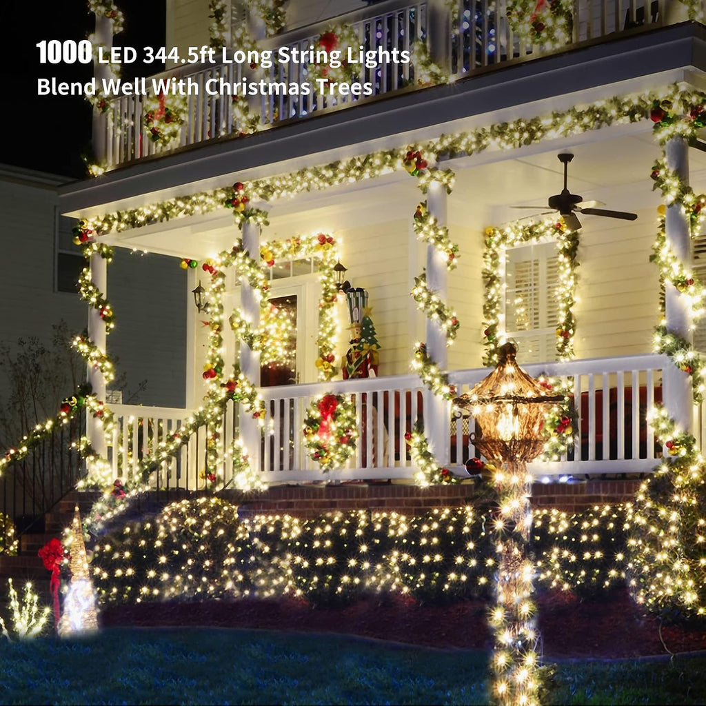 1000 LED Fairy String Lights, 328FT Long Outdoor Christmas Lights, Waterproof IP65 Green PVC Copper Wire Lights, 8