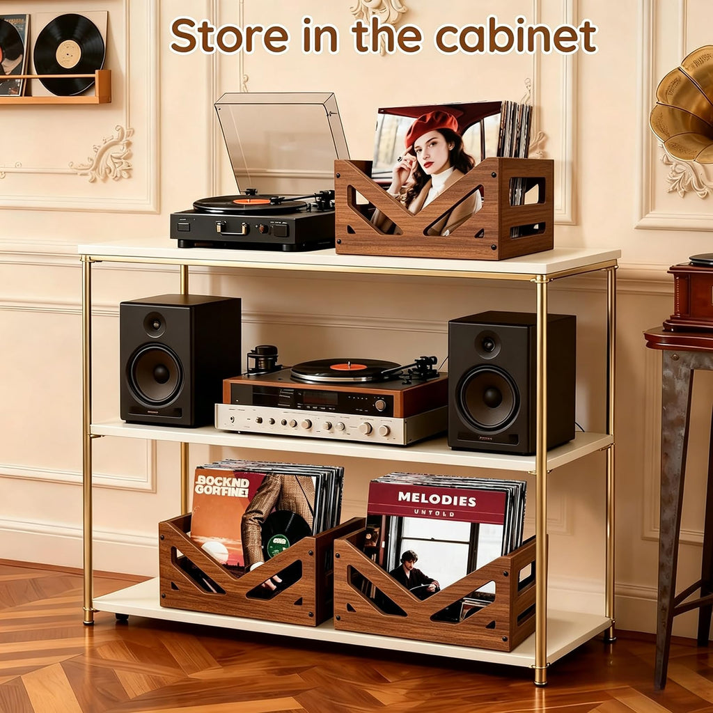 Solid Wood Vinyl Record Storage Crate 45+ V-Shaped Album Holder