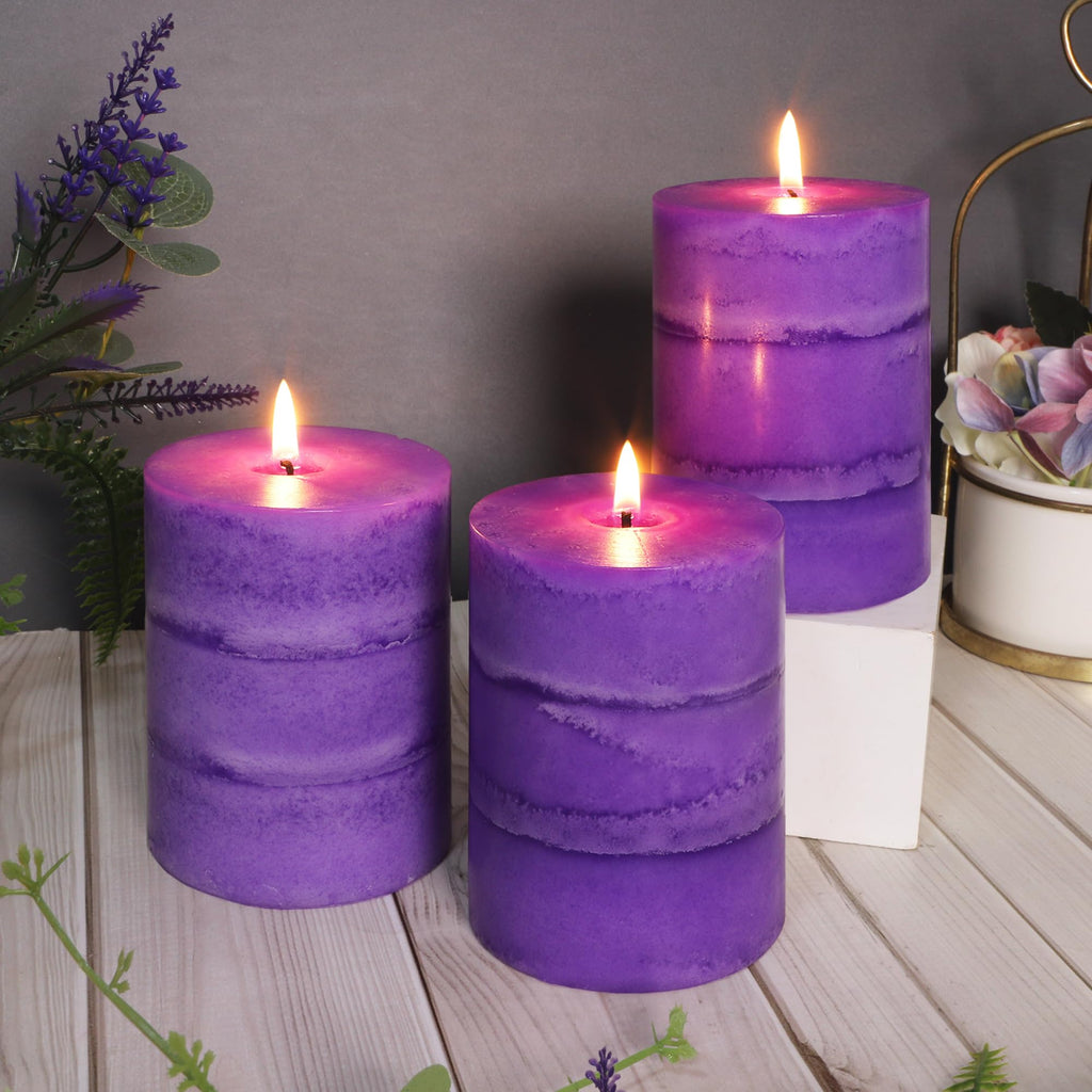 Dark Purple Pillar Candles Lavender Scented Decorative Aesthetic Long Clean Burning Fragrance Candle for Wedding