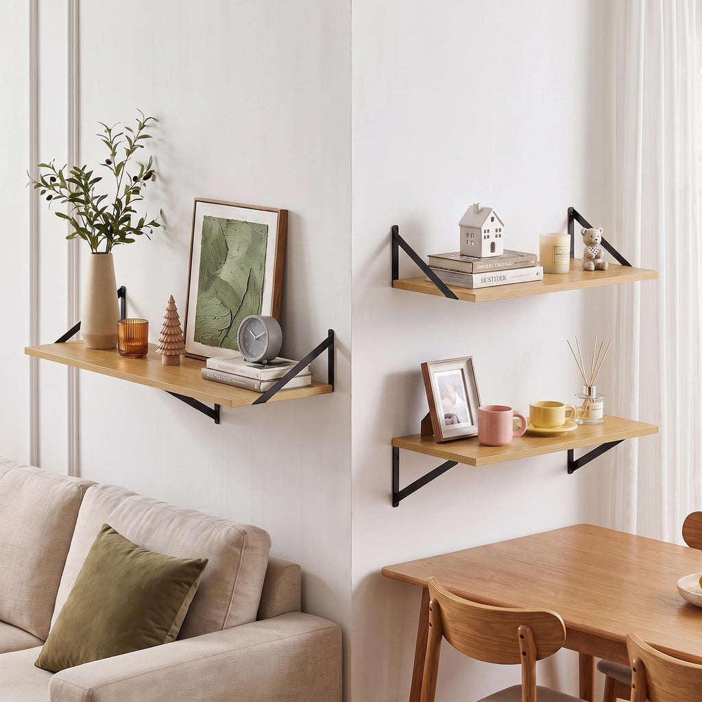 16" x 12" Deep Floating Shelves Set of 2, Rustic Wide Wall Mounted Display Racks, Books, Plants & Collectibles, Easy