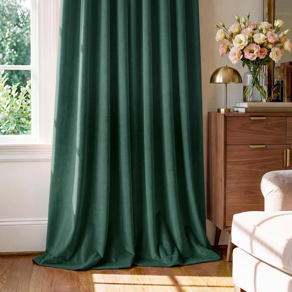 Emerald Green Grommet Velvet Blackout Curtains, W52xL96, 2 Panels