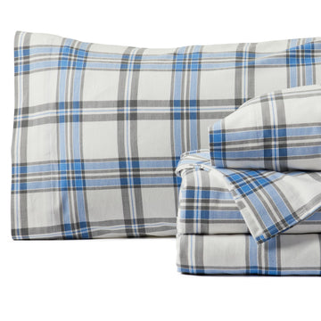Portuguese Flannel Sheets | 100% Cotton - Plaid - Blue
