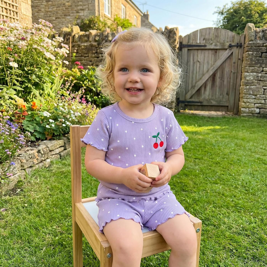 Toddler Baby Girl Summer Outfits Polka Dot Print Ribbed Knit Short Sleeves T-Shirt Tops + Shorts 2Pcs Clothes Set