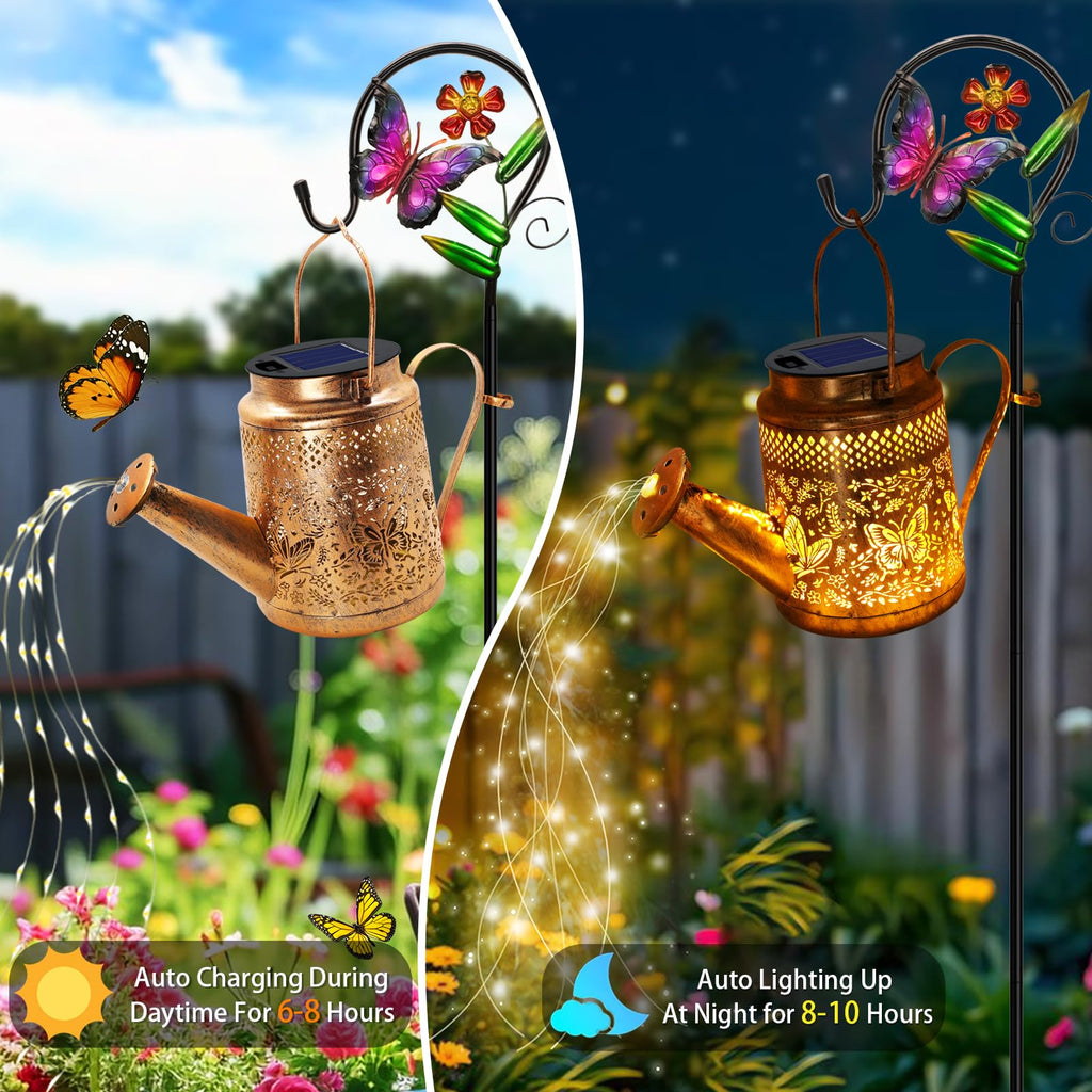 Watering Can Lights, Butterfly Hanging Lantern Solar Lights Outdoor