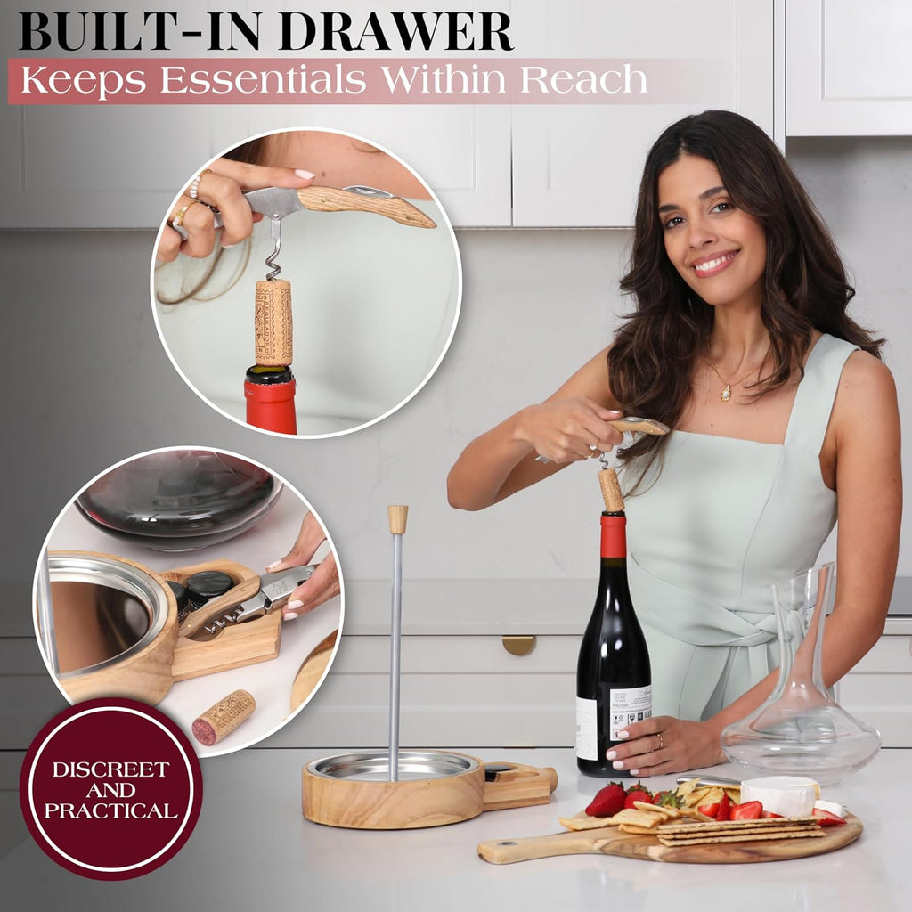 Crystal Wine Decanter Set with Drying Stand, Corkscrew, Marble Stopper, Cleaning Beads - 750ml Hand Blown Glass Wine