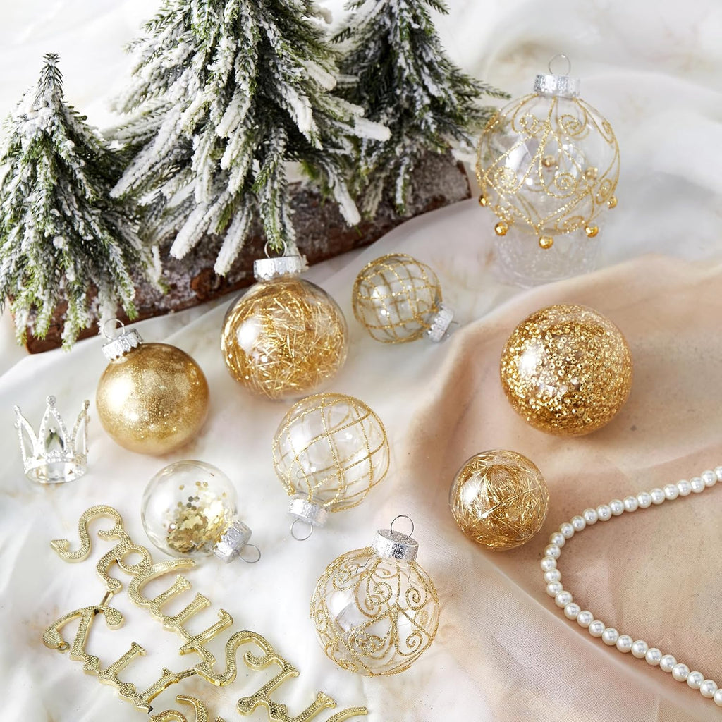 Christmas Ball Ornaments Shatterproof Clear Large Plastic Hanging Ball Decorative Baubles Set with Stuffed Delicate
