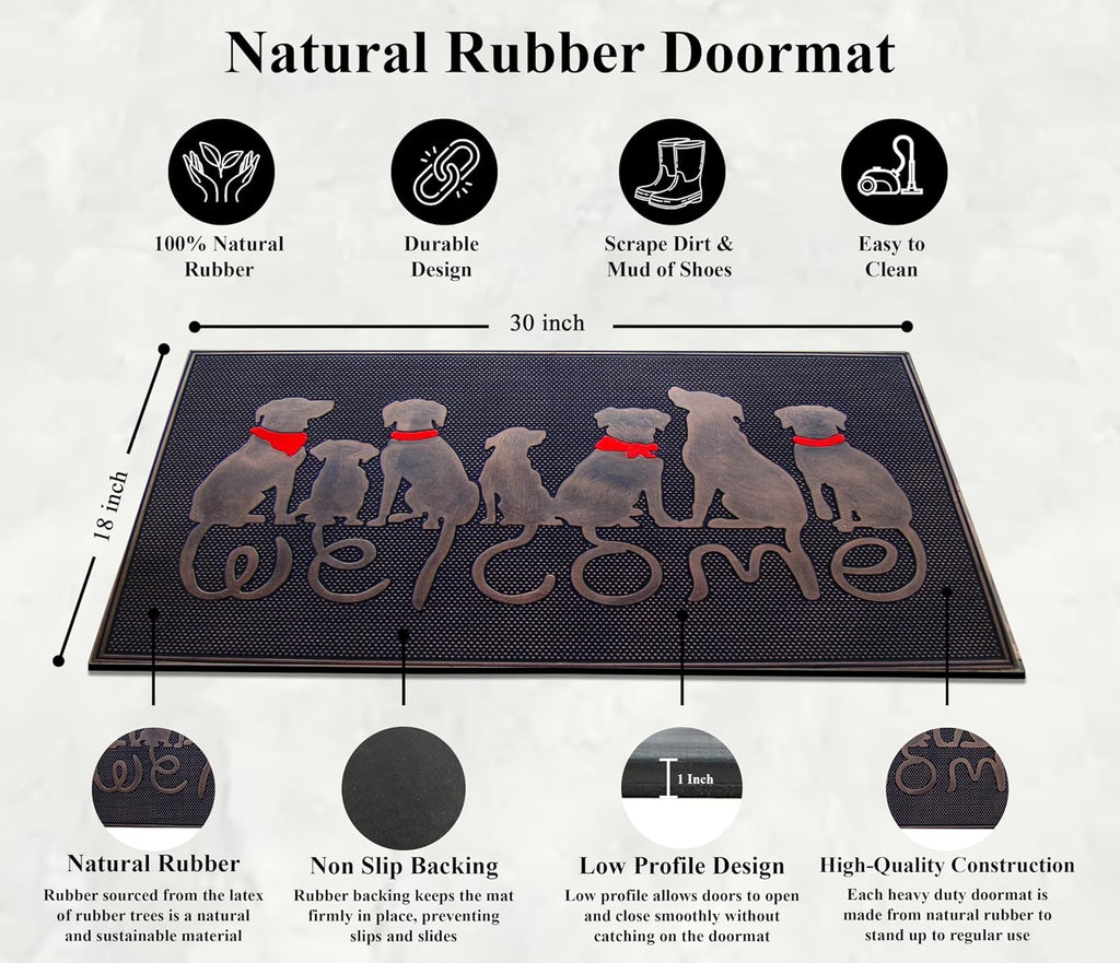 A1HC Rubber Welcome Doormat for Outdoor Indoor Entrance, Non-Slip Backing Front Door Mat for High Traffic Area Use