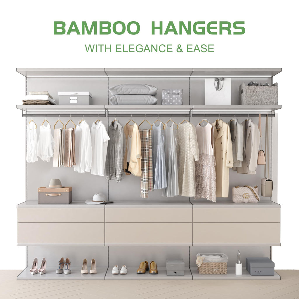 Bamboo Clothes Hangers 50 Pack, Suit Hangers 360° Rotatable Hook, Natural