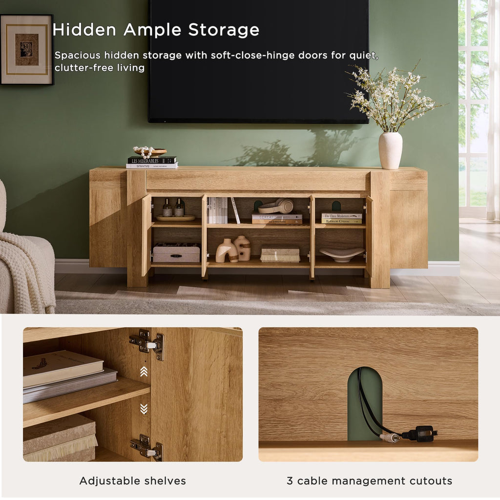 70" Modern Farmhouse TV Stand for TVs up to 80 Inch, Natural Oak