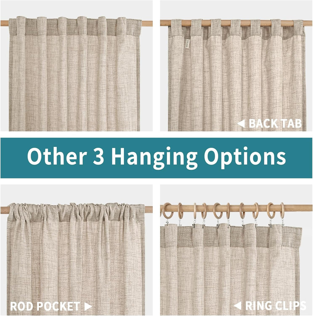 Short Linen Curtains Over Sink, Rod Pocket Textured Window Drapes Light Filtering Semi Sheer Cafe - Set of 2