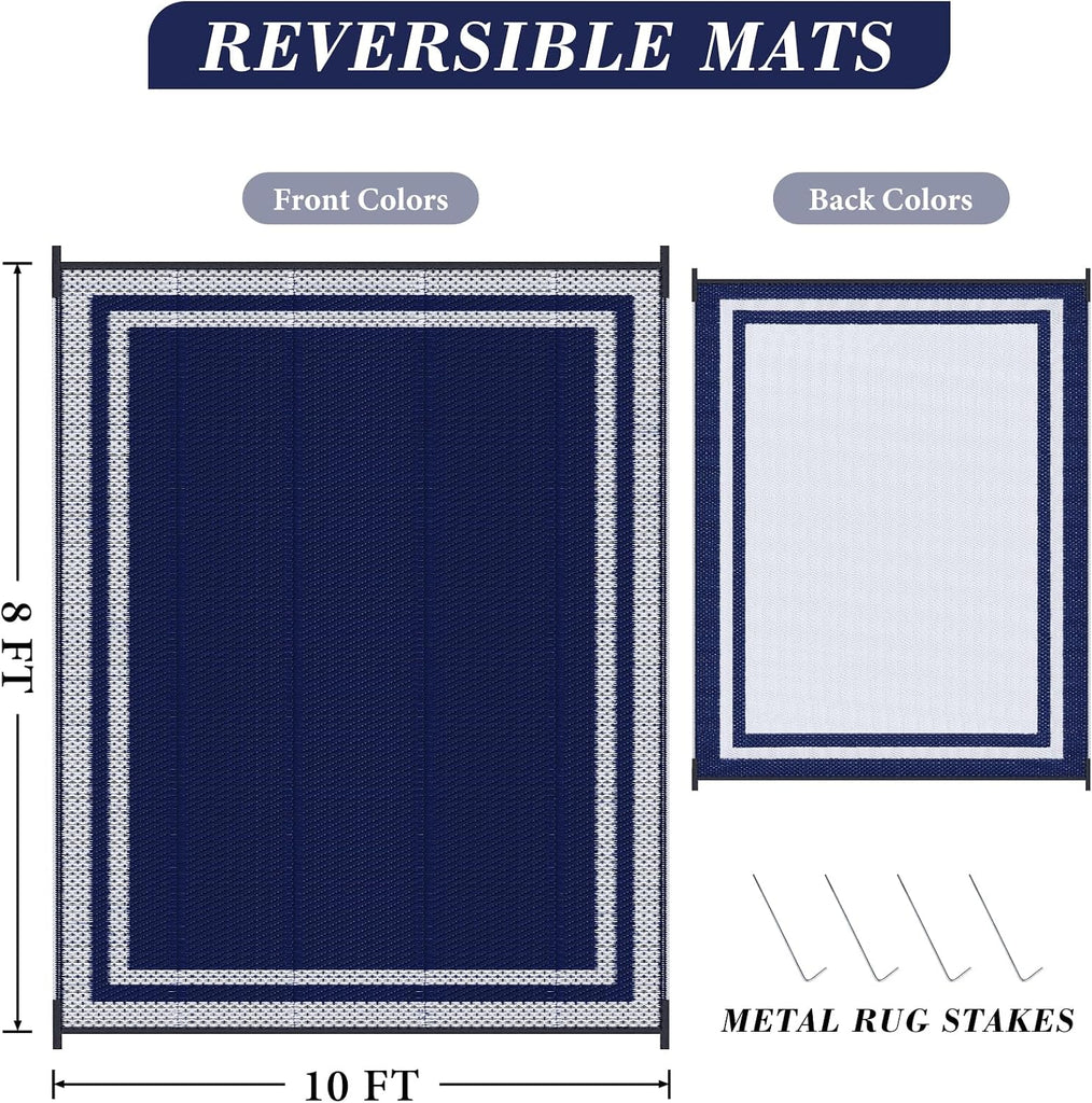 Outdoor Rug, Waterproof Reversible Patio Rugs, Large Outdoor Area Rug Foldable Plastic Camping Rugs for