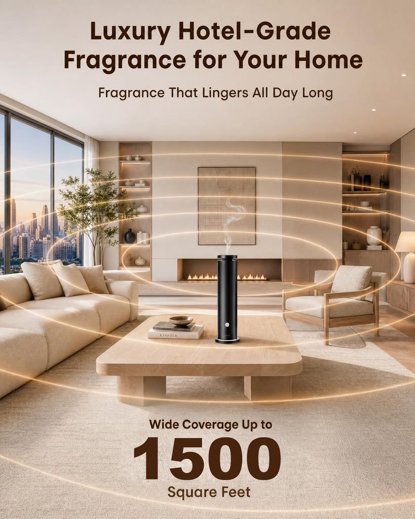 Waterless Diffuser with 5 Essential Oils Set, Hotel Collection Scent Diffuser Up to 1500 Sq.Ft, Diffuser with Remote