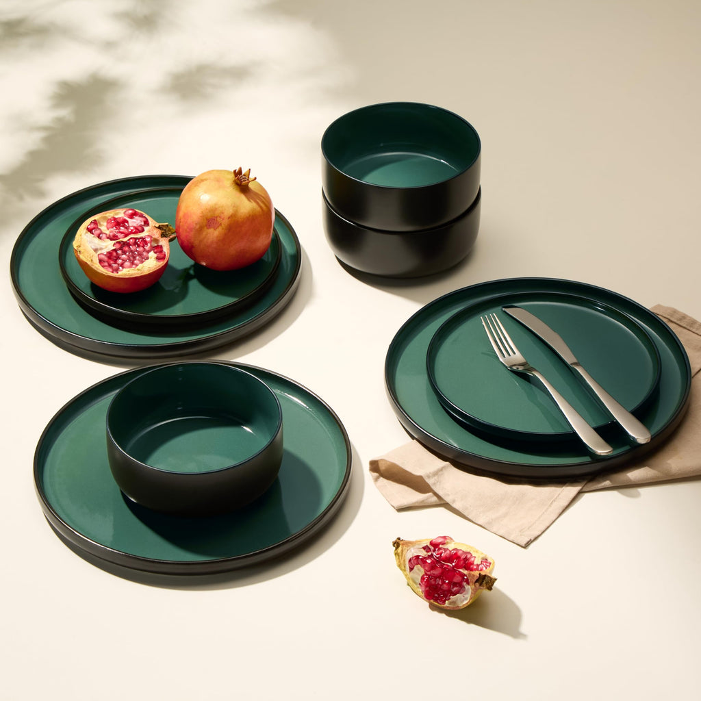 Dinnerware Set, 12 Piece Service for 4, Ceramic 10.5" Dinner Plates, 8.2" Salad Plates and 20 oz Bowls, Stoneware
