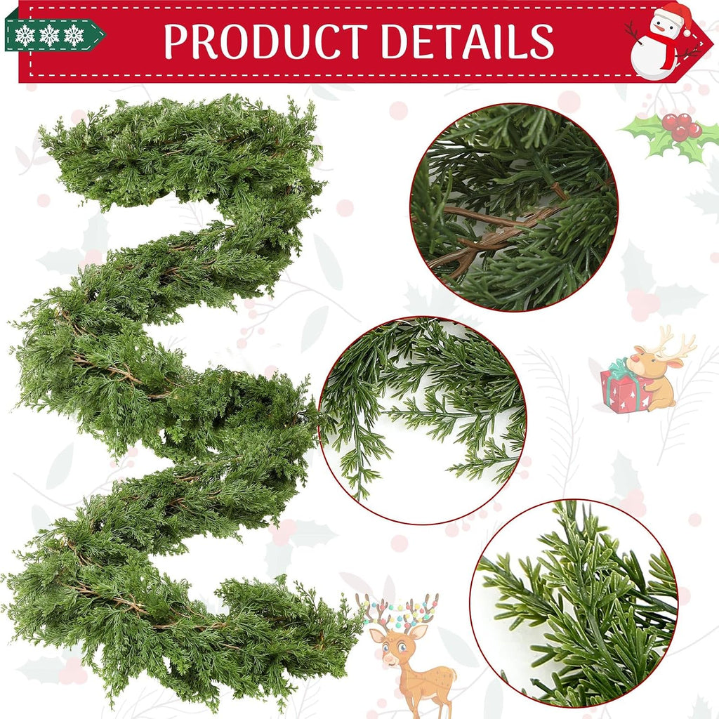 15 ft Artificial Cedar Christmas Garland, Extra Long Faux Pine Cypress Vine Garland for Mantel Staircase Doorway