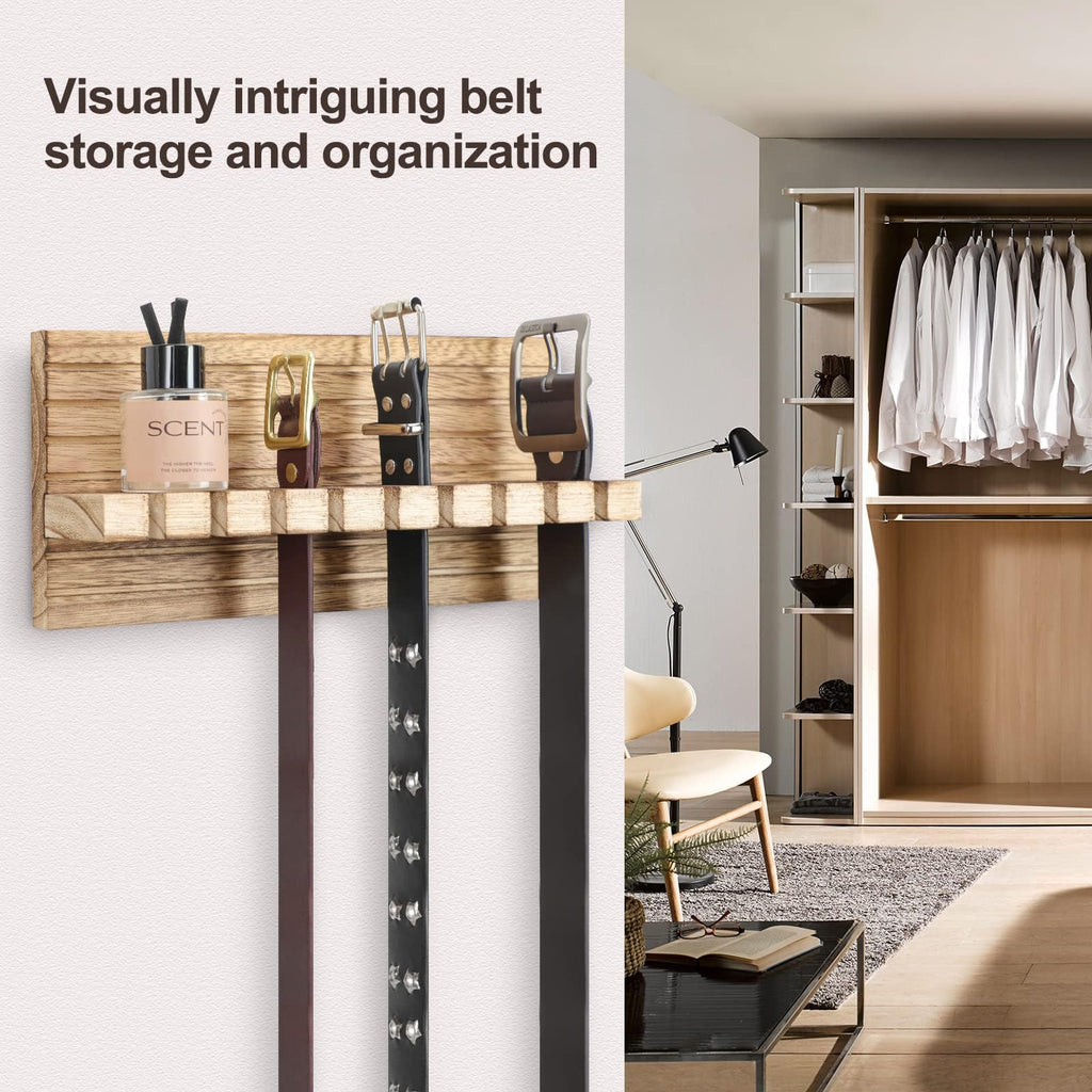 Belt Organizer for Closet, Belt Hanger Wall Mount (Wood)