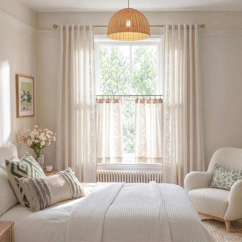 Winslow Linen Curtains for Bedroom 84 Inches Length Embroidered Bordered Floral Curtains for Living Room Farmhouse