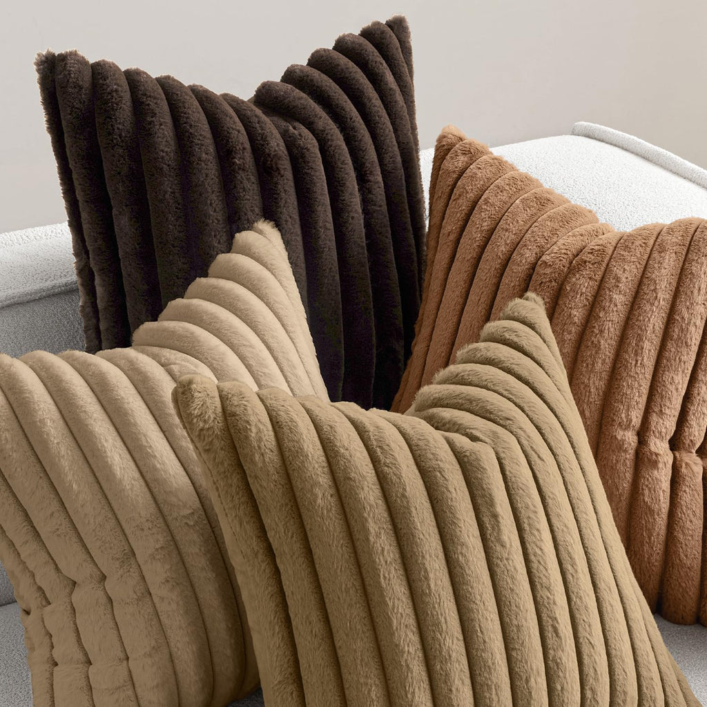 Fall Faux Fur Plush Decorative Throw Pillow Covers 20x20, Dark Brown