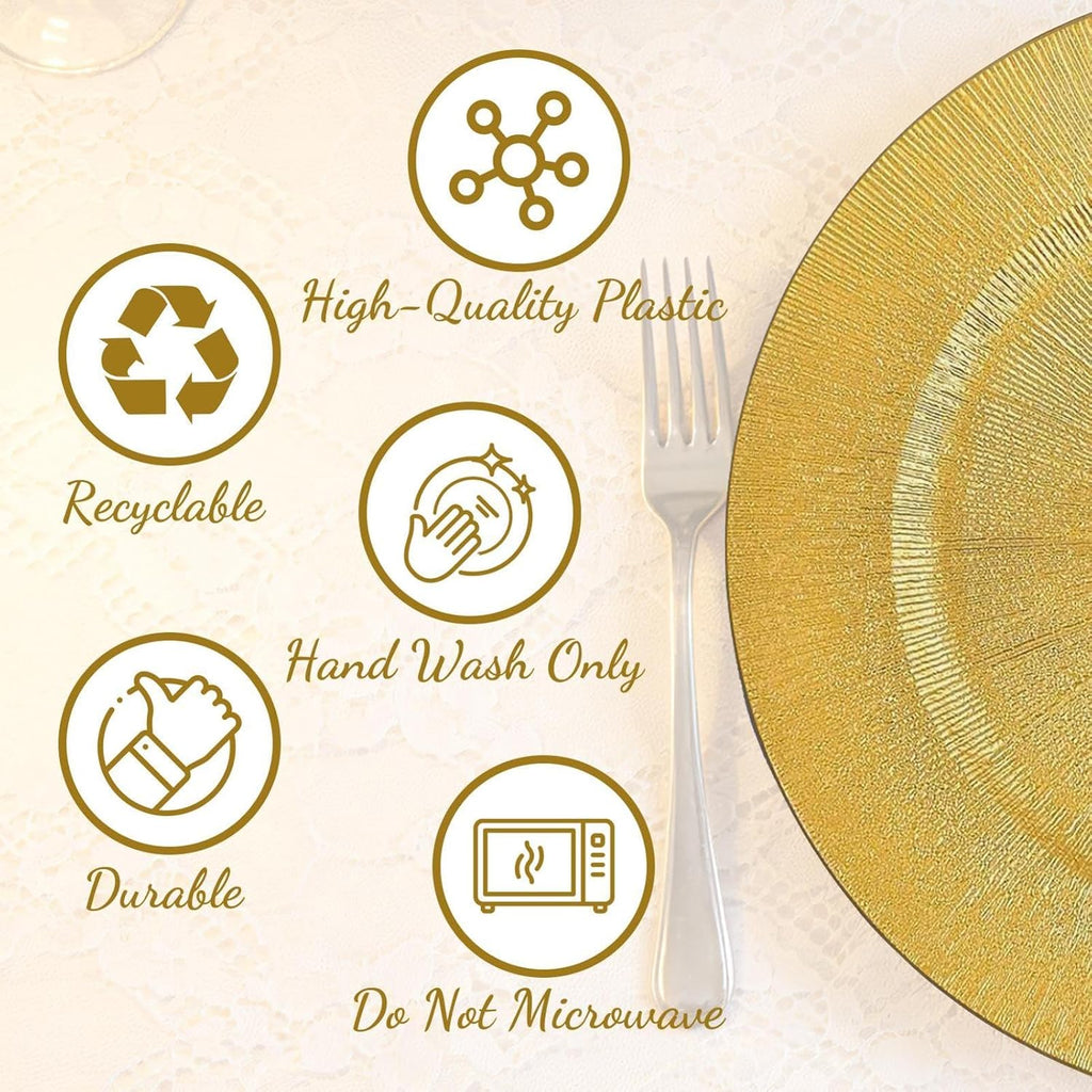 Golden Charger Plate Bulk,13 Inch Plastices Gold Chargers Plates Dinner Round Tray Tableware Dish For Table - Set of 100