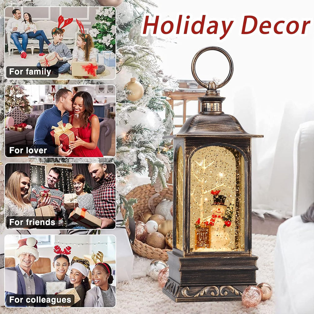 Christmas Snow Globe Lantern, Musical Snow Globe with Swirling Glitter, Battery Powered, Christmas Decorations Indoor