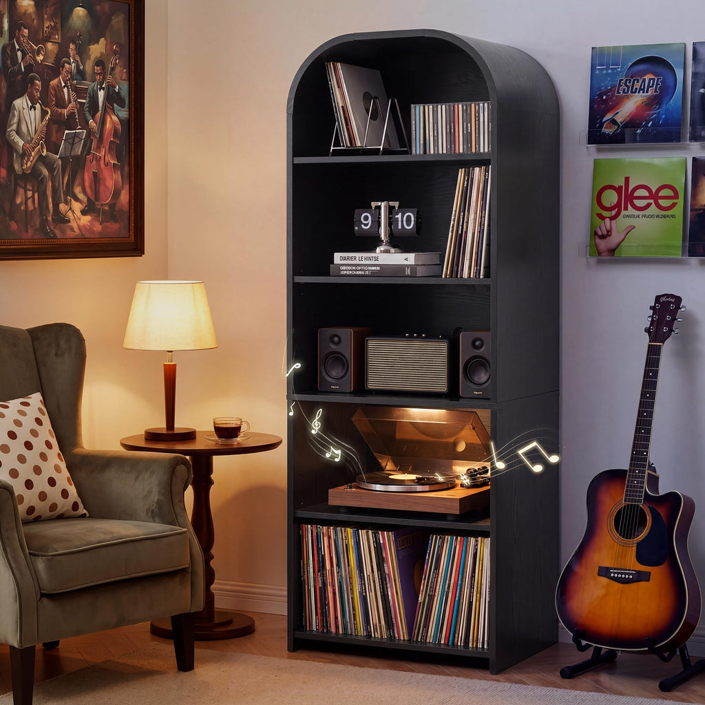 63'' Tall Record Player Stand, 5 Tier Large Record Player Storage Cabinet