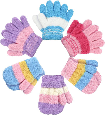 6 Pairs Kids Toddler Knitted Gloves Winter Warm Stretchy Mittens Soft Lightweight Mittens for Boys and Girls