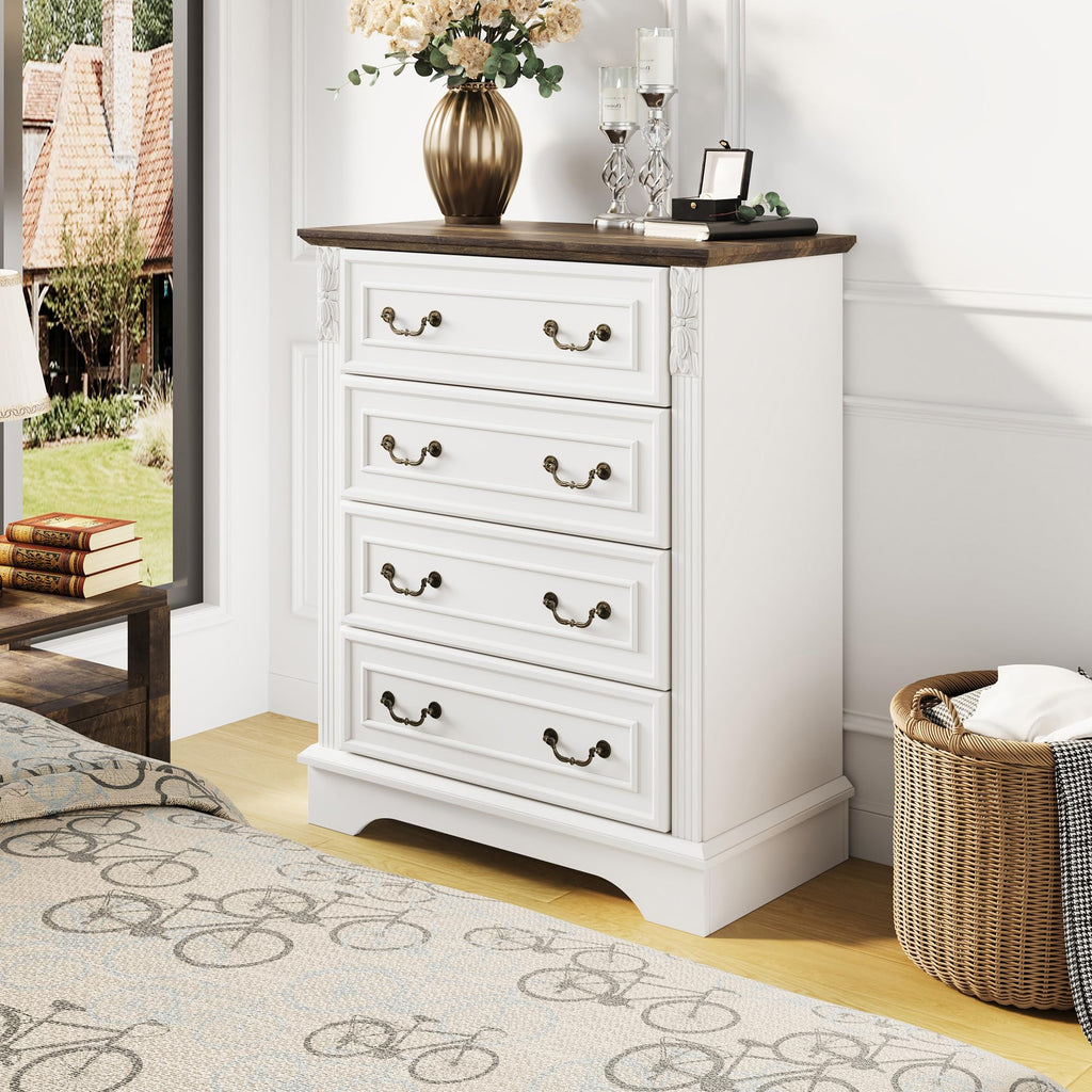 Farmhouse Dresser with 4 Drawers, Chest of Drawers, or Office Organization (Antique White)