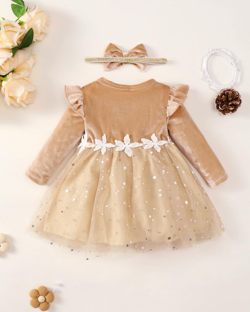 Baby Girl Dresses Winter Girl Clothes Solid Princess Dress Baby Girls Khaki Velvet Dress for Baby