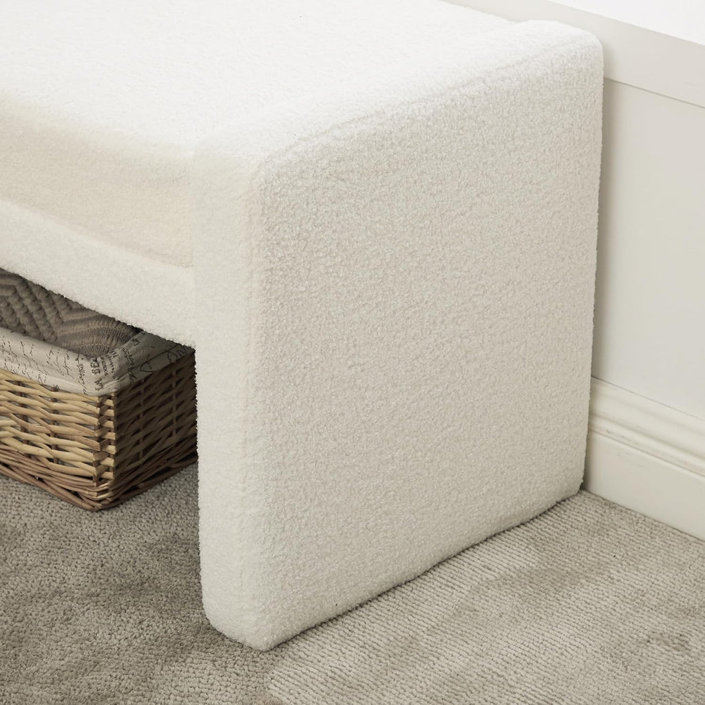 66.9" White Upholstered End of Bed Bench Fit Full/Queen/King Size Bed,Modern Under Window Bench,Rectangle Ottoman