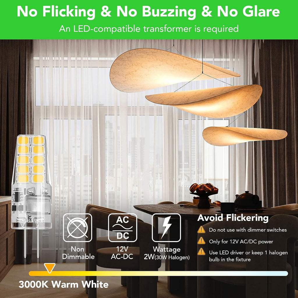 10 Pack G4 LED Bulb 2W Equivalent 30W 3000K Warm White 250 Lumens 360°Beam Angle, T3 Halogen Bulb Replacement
