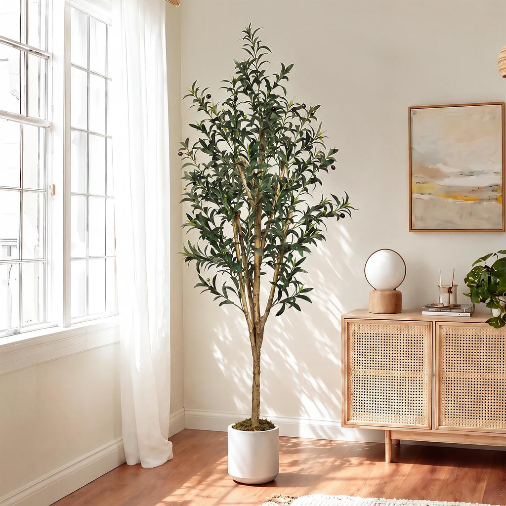 6ft Faux Olive Tree with White Planter, Artificial Trees Indoor